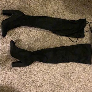 Lulu’s black suede over the knee boots